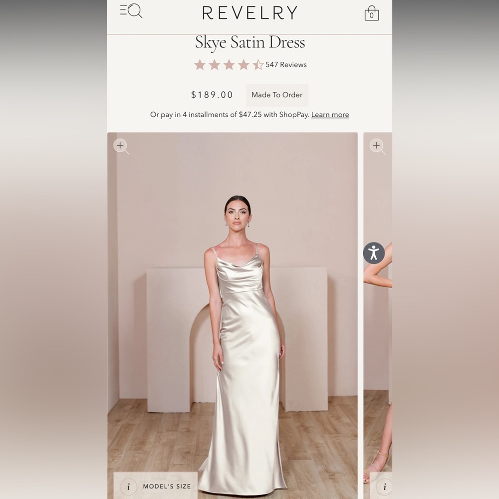 Revelry Skye Satin Dress Size 6 - soft champagne